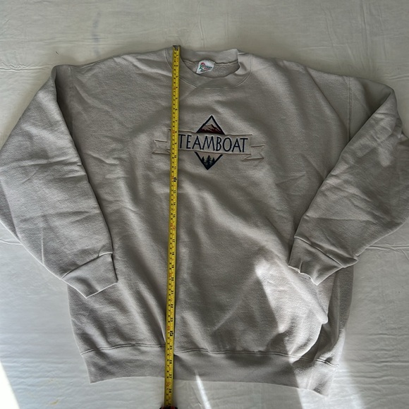 STEAMBOAT Embroidered Graphic Unisex Tan Beige Crewneck Sweatshirt size XL - Picture 7 of 12